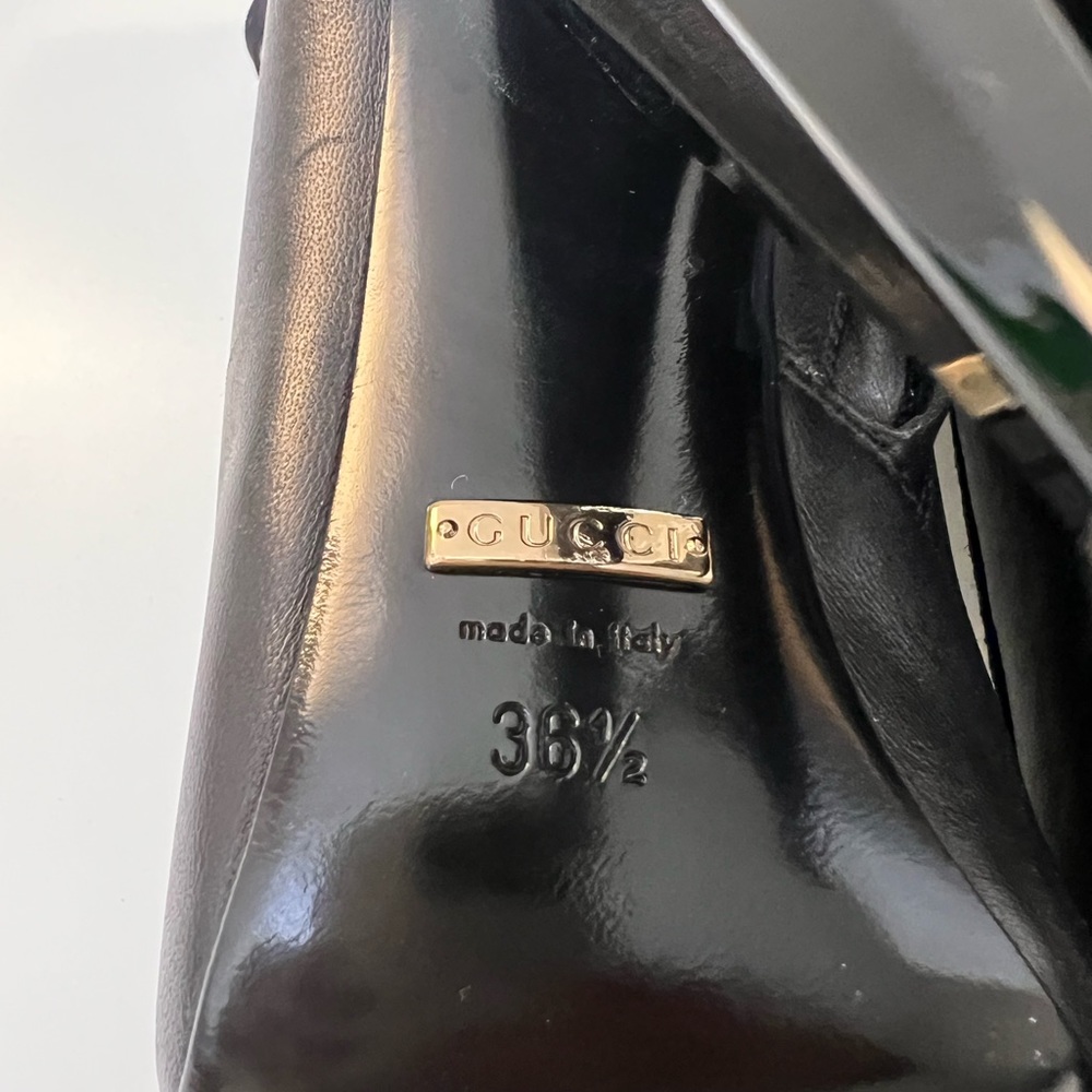 GUCCI Olimpia Elastic Ladder Strap High Heel Bootie Size 36.5 Black - Picture 9 of 13